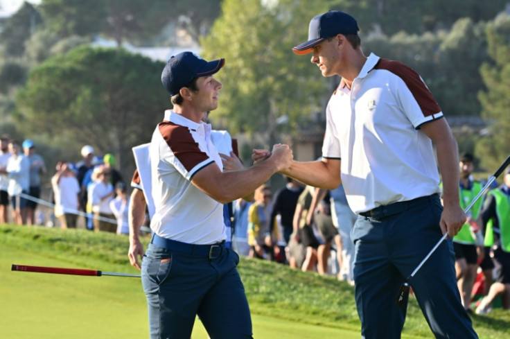 Viktor Hovland (L) and Ludvig Aberg (R) made a dream start against Scottie Scheffler and Brooks Koepka