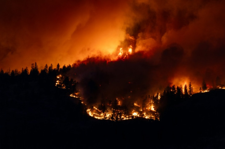 A huge fire burns forest and homes in West Kelowna in Canada's British Columbia province on August 17, 2023