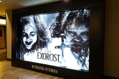 Signage at a Los Angeles  screening touts 'The Exorcist: Believer' on October 4, 2023