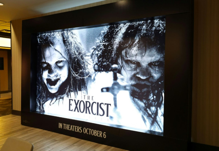 Signage at a Los Angeles  screening touts 'The Exorcist: Believer' on October 4, 2023
