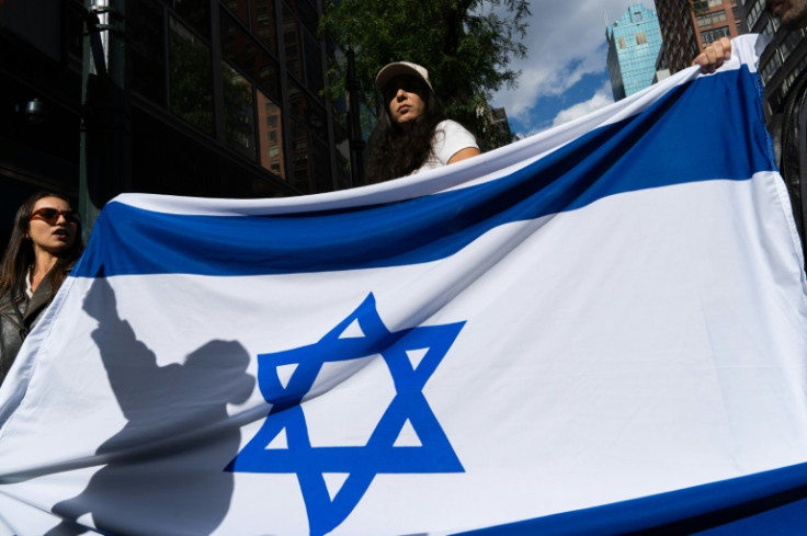Pro-Israel demonstrators face off against supporters of the Palestinians in New York City on October 9 2023