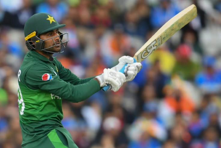 Looking for runs: Pakistan's Fakhar Zaman plays a shot in the game in Manchester