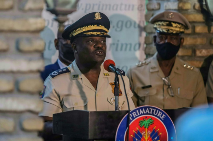 Chief of the Haitian National Police (PNH) Frantz Elbe, giving an address in September 2021, has told AFP he welcomes a Kenyan-led force to support his officers take back control from gangs