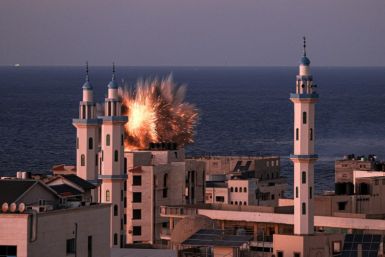 A fireball erupts from an Israeli airstrike in Gaza City