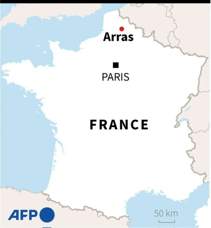 Map locating Arras in northern France