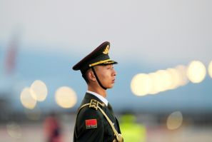A guard honor stands at Beijing Capital International Airport, prior to the arrival of Ethiopian Prime Minister Abiy Ahmed, as he attends the Third Belt and Road Forum in Beijing, China, October 16, 2023.