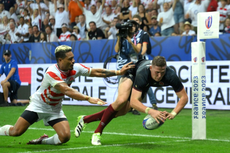Freddie Steward scored one of England's four tries in their 34-12 win over Japan stage in Nice