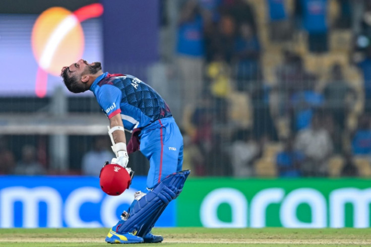 Captain fantastic: Afghanistan skipper Hashmatullah Shahidi celebrates after hitting the winning runs against Pakistan