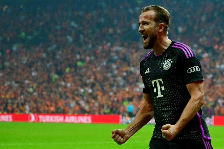 Harry Kane celebrates after scoring for Bayern Munich against Galatasaray