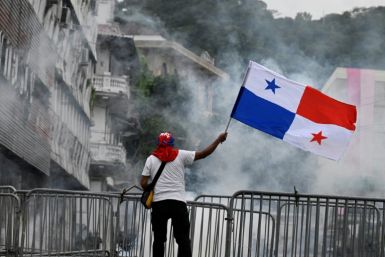 Demonstrators protest against the contract for the Canadian mining company FQM in Panama City, Panama 24 October 2023