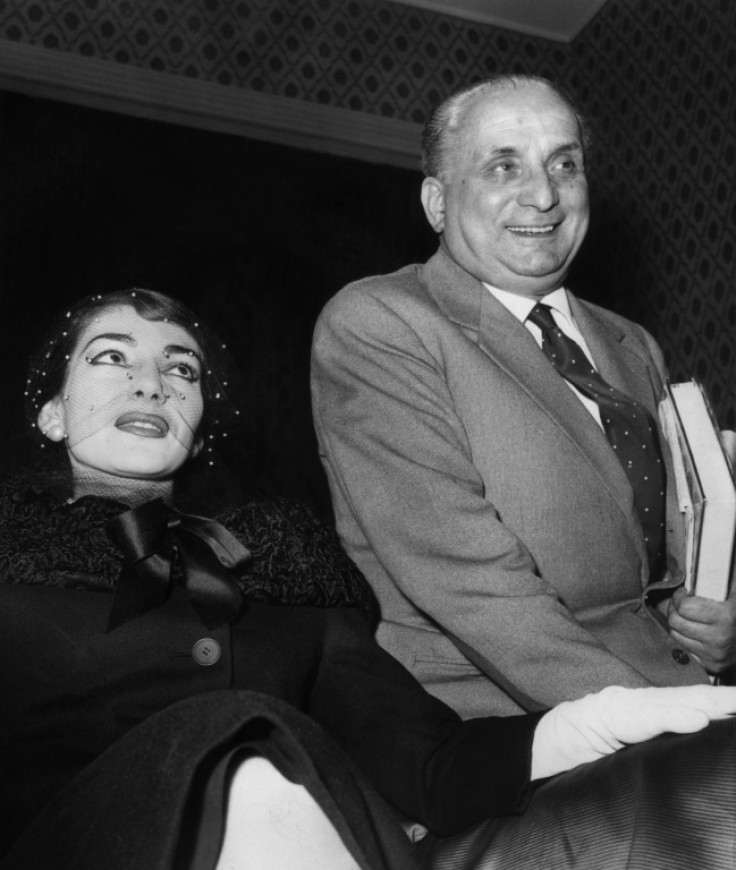 Callas with husband Giovanni Meneghini ata Rome press conference in 1958