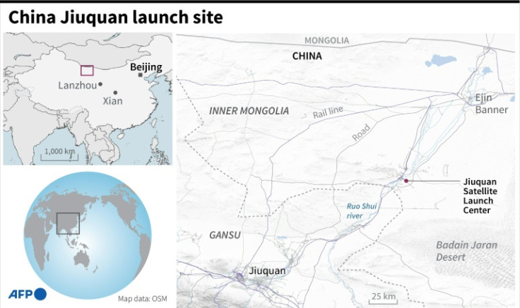 Map locating Jiuquan Satellite Launch Center in northern China's autonomous region of Inner Mongolia.