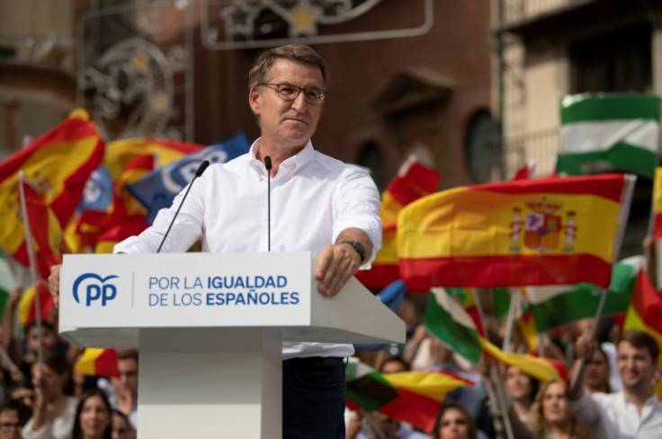 Partido Popular's leader Alberto Nunez Feijoo speaks at a rally against plans to grant amnesty to Catalan separatists, in Malaga