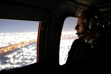 US Secretary of State Antony Blinken flies out of meetings in Baghdad by helicopter on November 5, 2023