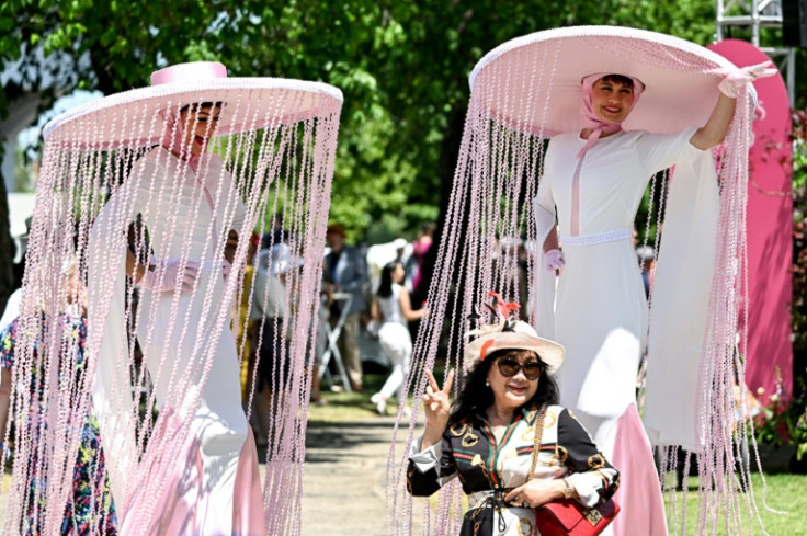 Performers entertain the crowd before the start of the Melbourne Cup