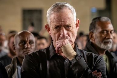 Israeli Cabinet Minister Benny Gantz attends a memorial for the 1,400 victims killed during the October 7 attack by Palestinian militants from the Gaza Strip