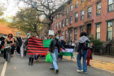 Demonstrators march during the "Palestine to Africa - Palestinian Liberation is Black Liberation" protest in New York on November 5, 2023