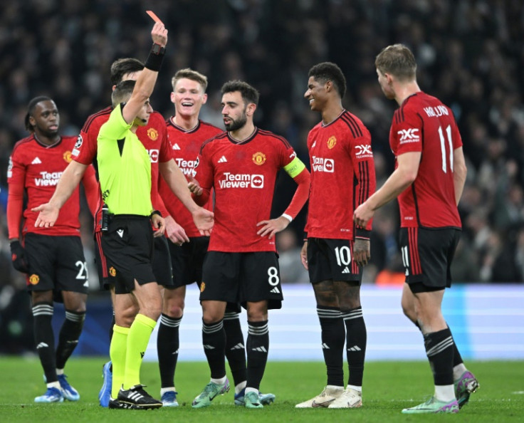 Marcus Rashford (2nd R) was sent-off in Manchester United's 4-3 defeat to FC Copenhagen