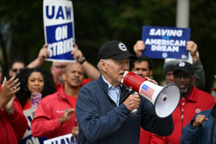 US President Joe Biden addressed striking members of the United Auto Workers (UAW) union at a picket line in Michigan in September
