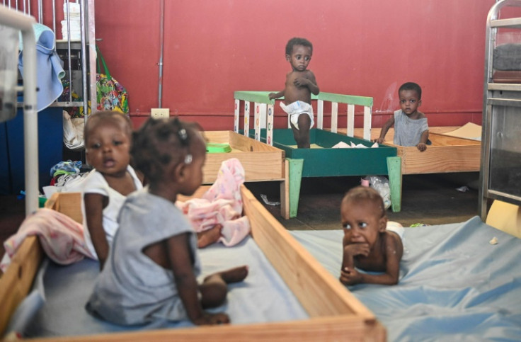 Babies suffering from malnutrition are treated at the Fontaine Hospital Center in the Cite Soleil slum of Haiti's capital Port-au-Prince on August 4, 2023