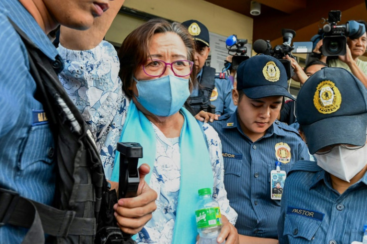 Rights campaigner Leila de Lima (pictured during a previous court appearance in September) is one of the most outspoken critics of former president Rodrigo Duterte and his deadly anti-drug war