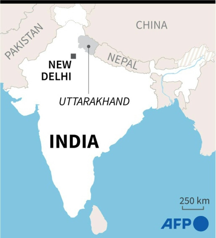 Map of India locating Uttarakhand state where dozens of construction workers were trapped on Sunday after the road tunnel they were building collapsed.