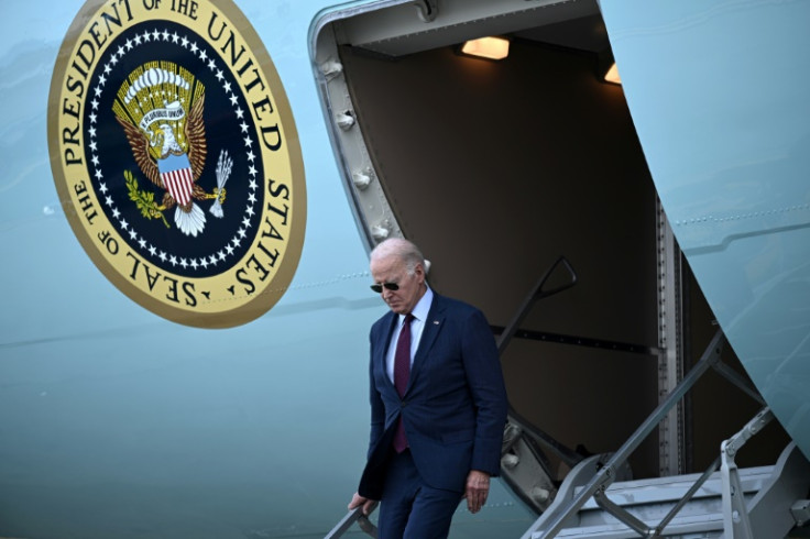 US President Joe Biden disembarks Air Force One at San Francisco International Airport in San Francisco, California on November 14, 2023