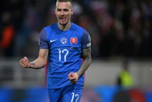 Slovakia forward Lukas Haraslin celebrates one of his two goals in the win against Iceland that secured qualification for Euro 2024