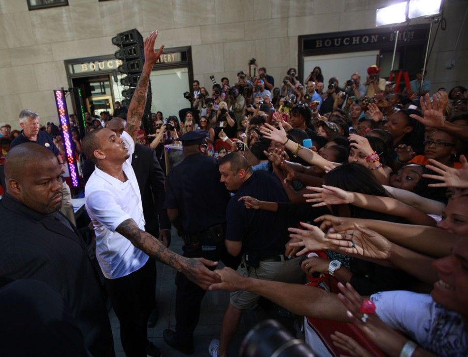 Singer Chris Brown greets fans