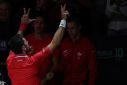 Serbia's Novak Djokovic celebrates beating Britain's Cameron Norrie before he told off some rowdy British supporters