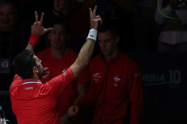 Serbia's Novak Djokovic celebrates beating Britain's Cameron Norrie before he told off some rowdy British supporters