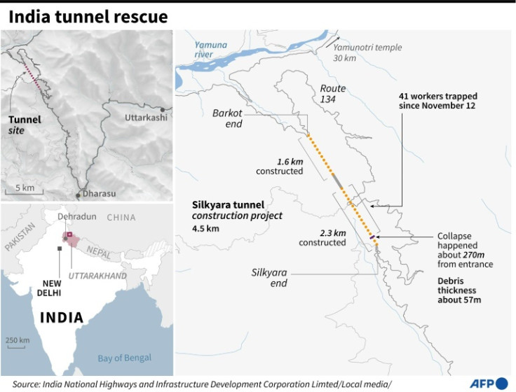 Graphic on the Silkyara tunnel collapse in northern India's Uttarakhand state where 41 workers have been trapped since November 12.