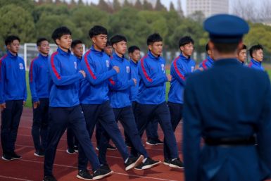 Shanghai Shenhua youth football players undergoing military training in 2018