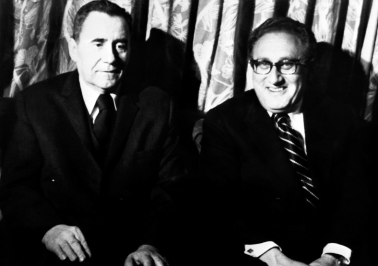 Henry Kissinger meets the Soviet Union's then foreign minister, Andrei Gromyko, at a Middle East peace conference in Geneva in 1973