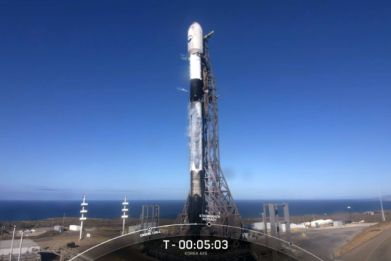 The SpaceX Falcon 9 rocket minutes before the launch of the Korea 425 Mission