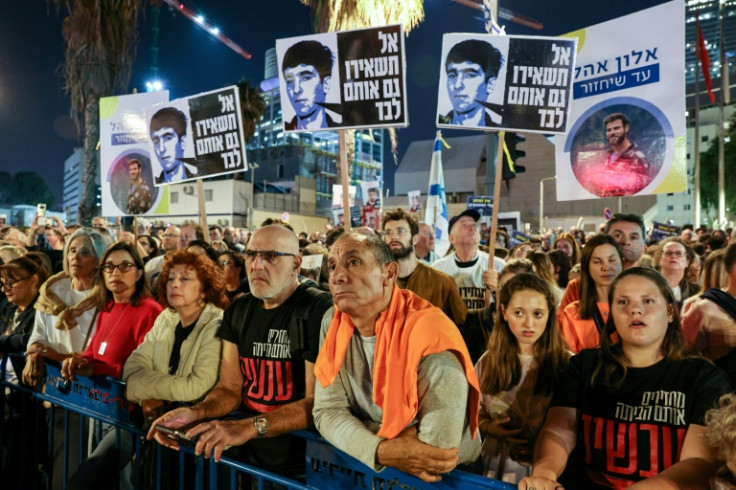Relatives and supporters of Israelis held captive in Gaza demonstrate in Tel Aviv for their release
