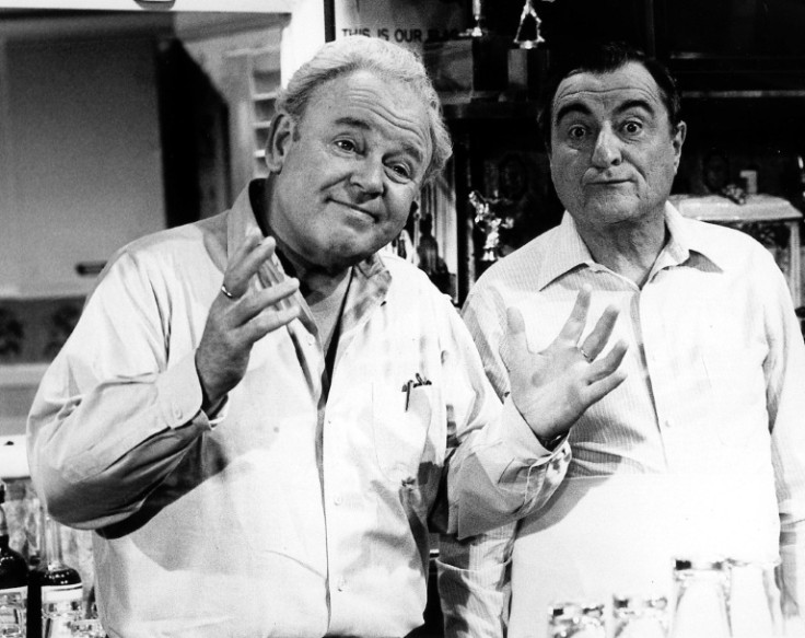 Actor Carroll O'Connor (L) portrayed bigoted patriarch Archie Bunker in the provocative TV series 'All In the Family,' for which Norman Lear made multiple pilots before the show was ultimately picked up by CBS in 1971 and became a prime-time smash