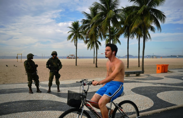 Brazilian soldiers patrol Copacabana beach