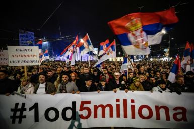 Protesters in Belgrade in January 2019 sparked by the beating of opposition politician Borko Stefanovic