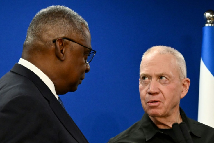 US Secretary of Defense Lloyd Austin, on the left, with Israel's Defence Minister Yoav Gallant, in Tel Aviv on December 18, 2023