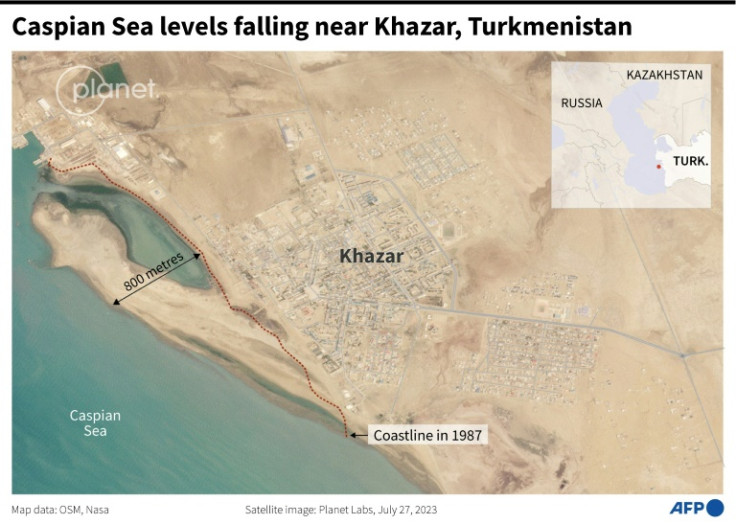 The Caspian Sea levels falling near Khazar, Turkmenistan
