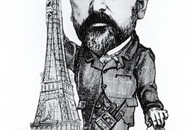 Caricature of Gustave Eiffel, holding his famous tower