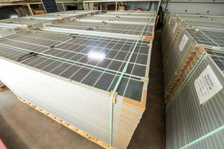 Recycled solar panels are ready to be shipped at the We Recycle Solar plant in Yuma, Arizona on December 6, 2023