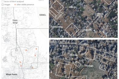 Analysis of satellite images showing the Israeli military presence in Khan Yunis in the southern Gaza Strip