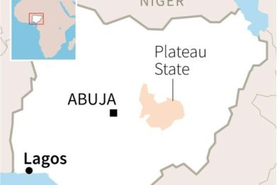 Map of Nigeria locating Plateau State where at least 160 people were killed in an attack on Saturday.