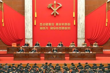 North Korean leader Kim Jong Un (C) opened the 9th Plenary Meeting of the Workers' Party of Korea in Pyongyang.