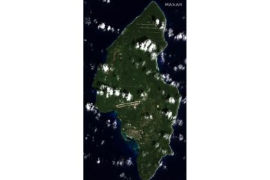 This January 10, 2022 satellite image released on December 28, 2023 by Maxar Technologies shows the island of Tinian, where the US is reviving a World War II-era airfield