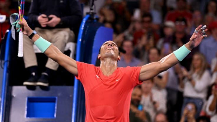 Spain's Rafael Nadal celebrates winning his men's singles match against Austria's Dominic Thiem