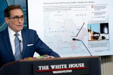 National Security Council Coordinator for Strategic Communications John Kirby speaks during the daily press briefing in the Brady Briefing Room of the White House on January 4, 2024, in Washington, DC