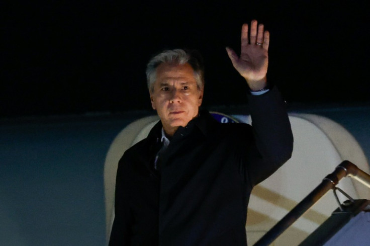 US Secretary of State Antony Blinken arrives in Amman on January 6, 2024, as part of the first leg of a trip that includes visits to both Israel and West Bank